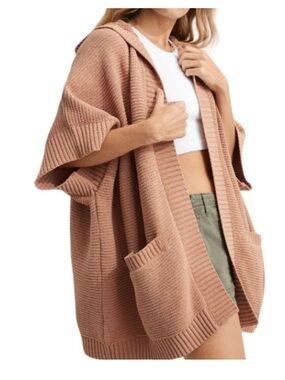 aerie Hooded Open-Front Knit Cardigan - Blush Pink